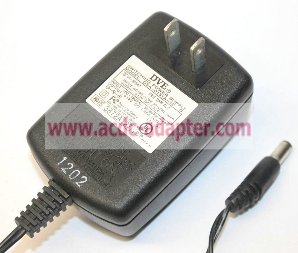 Genuine DVE DSA-0151A-12 12V 1.25A Switching Power Supply AC Adapter Round Barrel